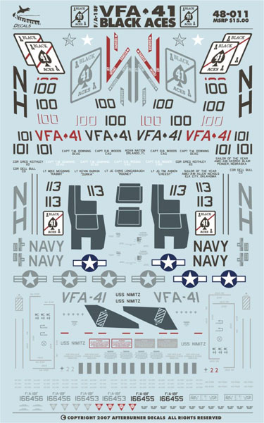 アフターバーナーデカール 1/48 米海軍 F/A-18F　スーパーホーネット　VFA-41　CVWー11　空母ニミッツ