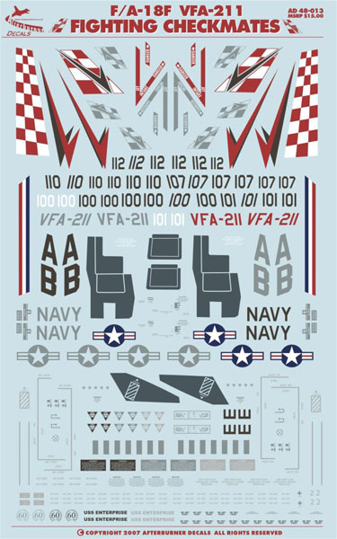 アフターバーナーデカール 1/48 米海軍 F/A-18F　スーパーホーネット　VFA-211 CVW-1 空母エンタープライズ