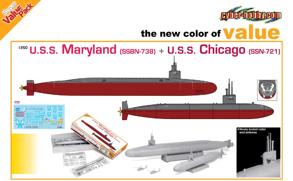 cyber-hobby 1/350 U.S.S SSBN-738+ U.S.S SSN-721