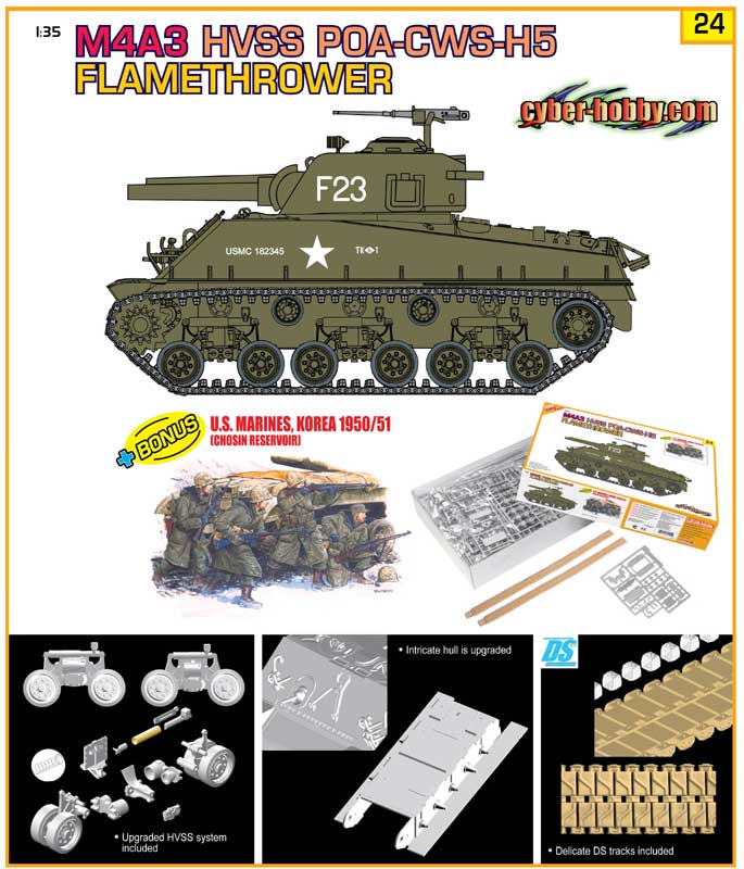 cyber-hobby 1/35 M4A3 HVSS POA-CWS-H5 Flamethrower + U.S. Marin