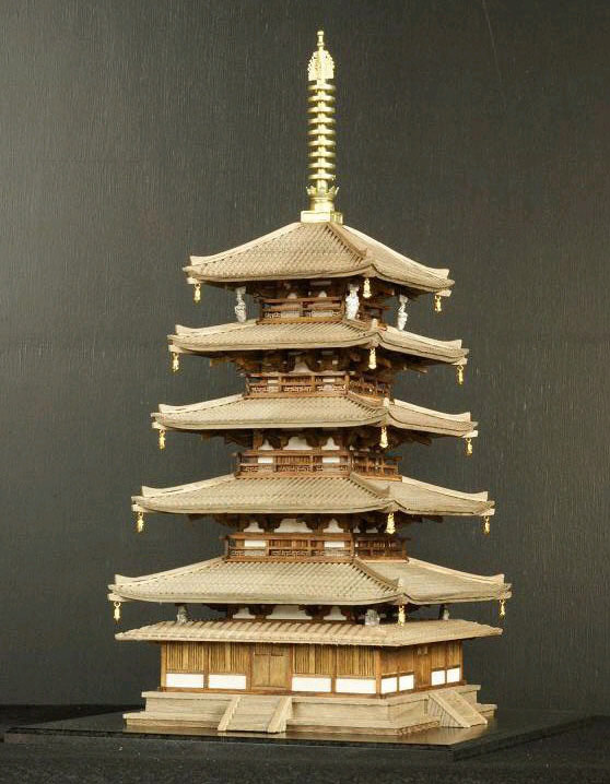 法起寺　三重塔　木製美術建築模型　１/70