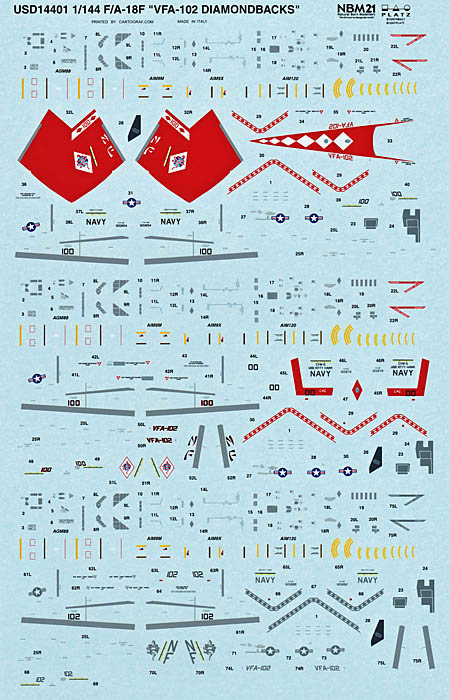 PLATZ 1/144 U.S NAVY F/A-18F VFA-102 DIAMOND BACKS DECAL