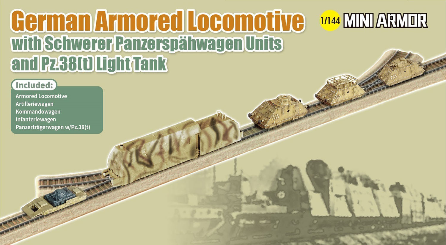 1/144 WW.II ドイツ軍 装甲機関車装甲列車ユニット & Pz.38(T) 戦車 - ウインドウを閉じる