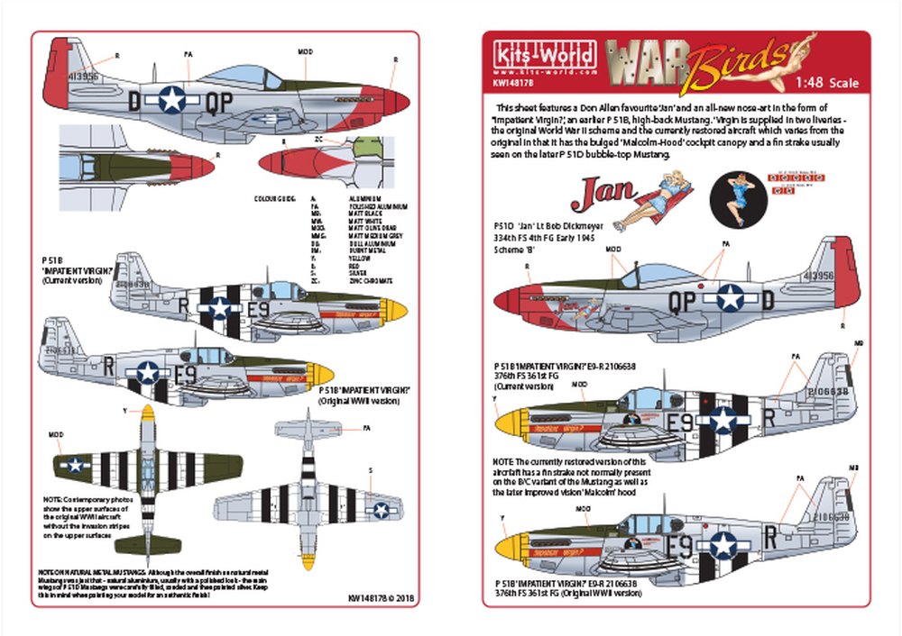 åĥ 1/48 WW.II ꥫ P-51B ޥ 'JAN'& 'Impatient Virgin' - ɥĤ