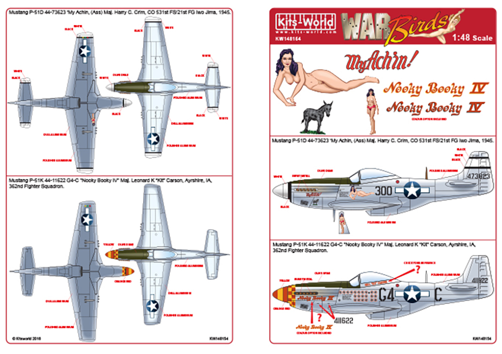キッツワールドデカール 1/48 WW.II アメリカ軍 P-51D/K マスタング