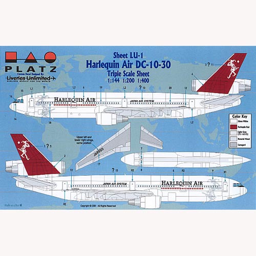 PLATZ 1/144,1/200,1/400 DC-10 HARLEQUIN AIR Decal