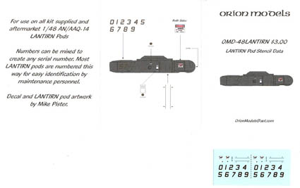 Orion Scale Models 1/48 AN/ANQ-14 Lantirn Pod Stencil Data