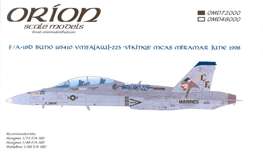 1/72 F/A-18D Buno 165410 VMFA(AW)-225"VIKINGS"MCAS Miramar June