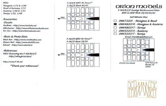 Orion Scale Models 1/48 F-16A/B/C/D Fuselage reinforcement Plate