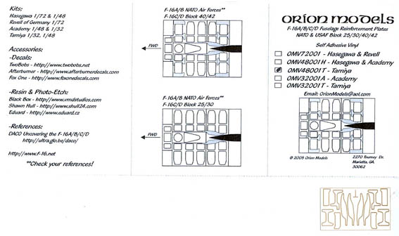 Orion Scale Models 1/48 F-16A/B/C/D Fuselage Reinforcement Plate